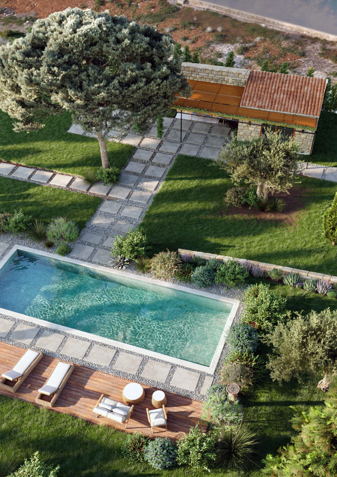 Visualisation 3D pour la rénovation d'un pool house et sa picsine à Mouans Sartoux